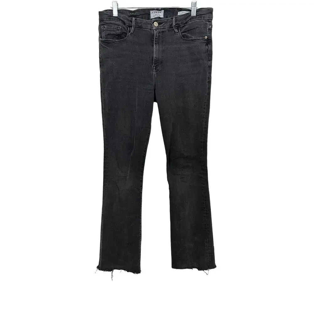 Frame Le Mini Boot Cut Preston Gray Raw Hem Denim Jeans Size 32 - Picture 1 of 4